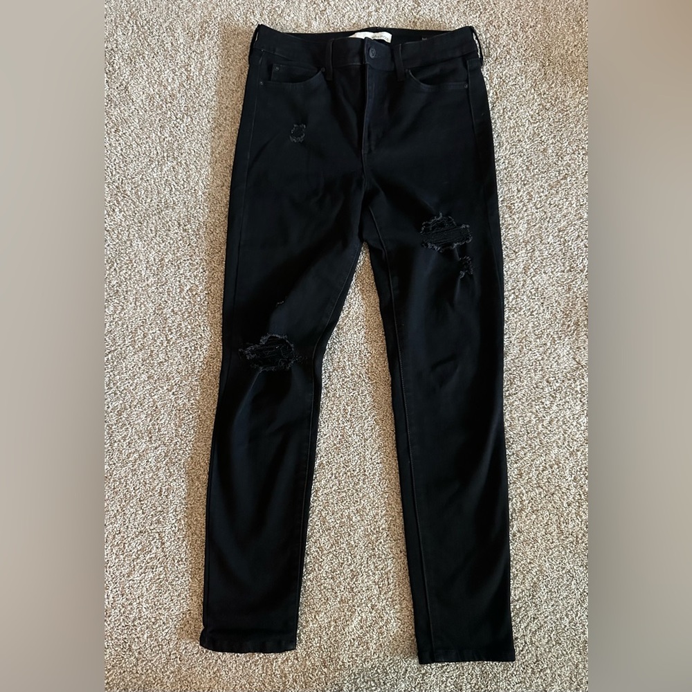 Juniors Ella Moss high Rise skinny distressed ankle black jeans, size 28
